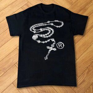 Black Y2K Cross Necklace Graphic Tee Religious Streetwear Shirt